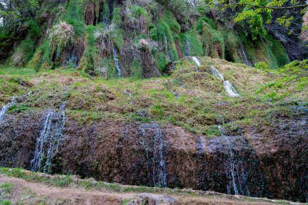 Foto de Exuberante vegetación rodea cascadas en cascada en el histórico Parque Monasterio de Piedra, exudando tranquilidad y belleza natural. - Imagen libre de derechos