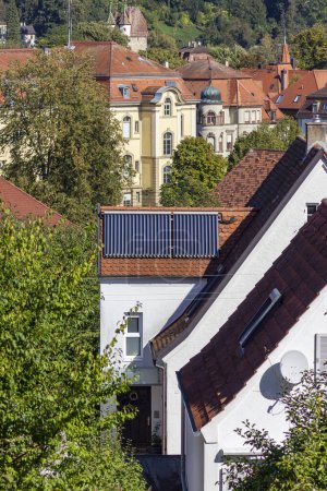 Photo for Solar panel on rooftops in a historical city in south germany countryside in october - Royalty Free Image