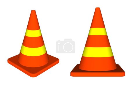 Illustration for Orange funnel use for beware car on the road under construction. - Royalty Free Image