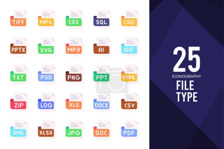Ilustración de 25 File Type Flat icon pack. vector illustration. - Imagen libre de derechos