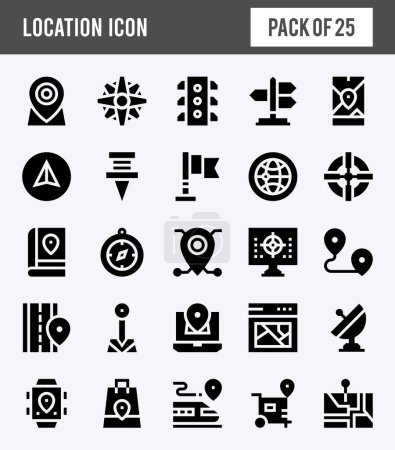 Téléchargez les illustrations : 25 Location Glyph icon pack. vector illustration. - en licence libre de droit