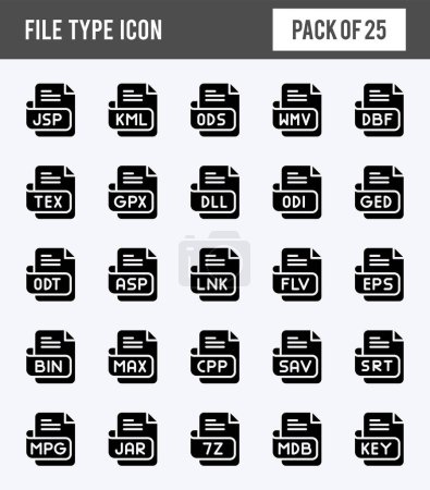 Ilustración de 25 Tipo de archivo Glyph icon pack. ilustración vectorial. - Imagen libre de derechos