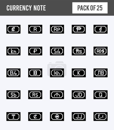 Illustration for 25 Currency Note Glyph icon pack. vector illustration. - Royalty Free Image