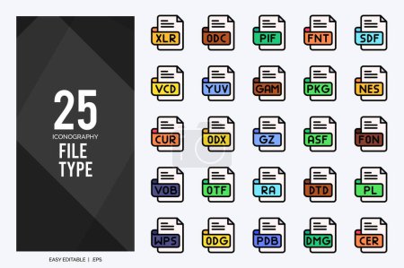 Ilustración de 25 Tipo de archivo Lineal Color icon pack. ilustración vectorial. - Imagen libre de derechos