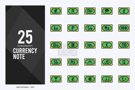 Illustration for 25 Currency Note Lineal Color icon pack. vector illustration. - Royalty Free Image