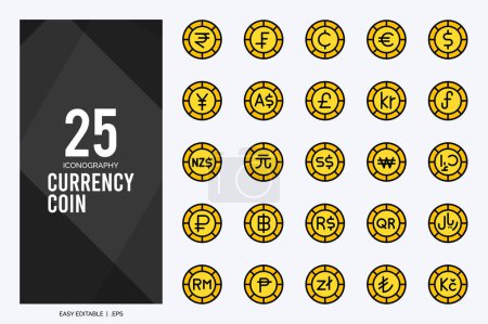Illustration for 25 Currency Coin Lineal Color icon pack. vector illustration. - Royalty Free Image