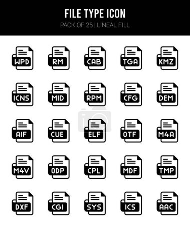 25 Tipo de archivo Lineal Fill icons Pack vector illustration.