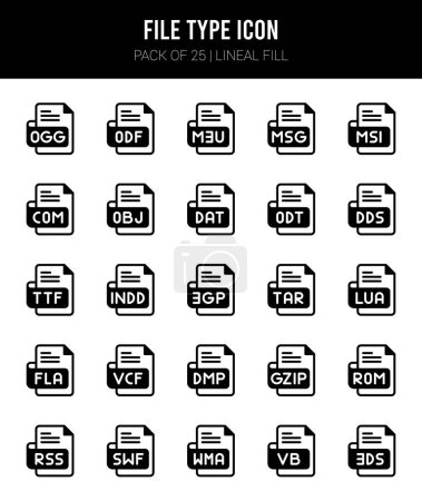 Ilustración de 25 File Type Lineal Fill icons Pack vector illustration. - Imagen libre de derechos