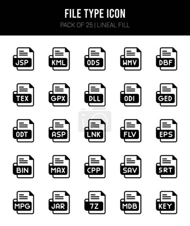 Téléchargez les illustrations : 25 Type de fichier Icônes de remplissage linéaire Illustration vectorielle du paquet. - en licence libre de droit