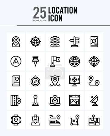 Téléchargez les illustrations : 25 Location Outline icons Pack vector illustration. - en licence libre de droit