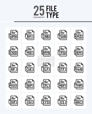Ilustración de 25 File Type Outline icons Pack vector illustration. - Imagen libre de derechos