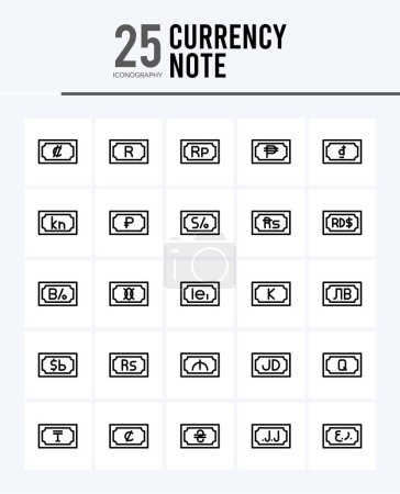 Illustration for 25 Currency Note Outline icons Pack vector illustration. - Royalty Free Image