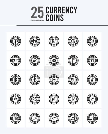 Illustration for 25 Currency Coins Outline icons Pack vector illustration. - Royalty Free Image