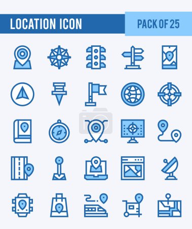 Téléchargez les illustrations : 25 Location. Two Color icons Pack. vector illustration. - en licence libre de droit