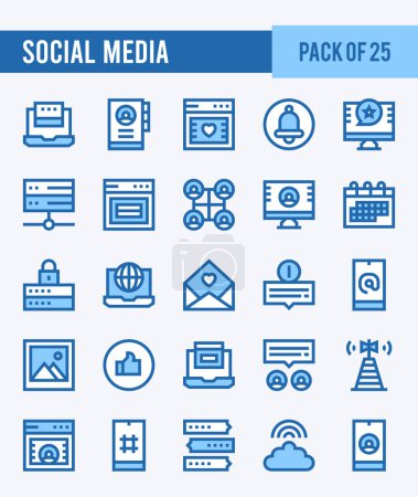 Téléchargez les illustrations : 25 Social Media. Two Color icons Pack. vector illustration. - en licence libre de droit