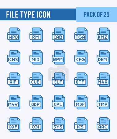 Téléchargez les illustrations : 25 Type de fichier. Pack d'icônes deux couleurs. illustration vectorielle. - en licence libre de droit