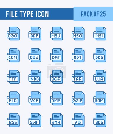Téléchargez les illustrations : 25 Type de fichier. Pack d'icônes deux couleurs. illustration vectorielle. - en licence libre de droit