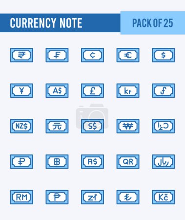 Illustration for 25 Currency Note. Two Color icons Pack. vector illustration. - Royalty Free Image