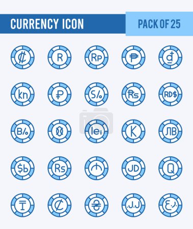 Illustration for 25 Currency Coin. Two Color icons Pack. vector illustration. - Royalty Free Image