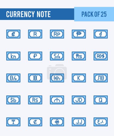 Illustration for 25 Currency Note. Two Color icons Pack. vector illustration. - Royalty Free Image