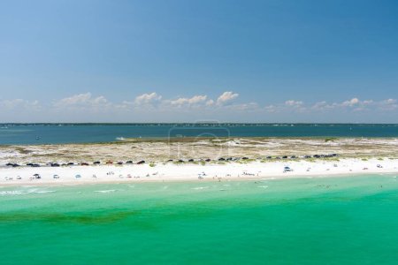 Aerial view of Pensacola Beach, Florida on Memorial Day Weekend 2023