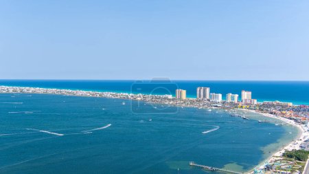 Aerial view of Pensacola Beach, Florida on Memorial Day Weekend 2023