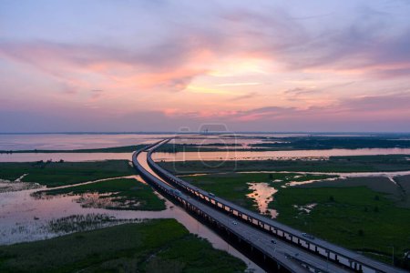 Aerial view of Mobile Bay, Alabama at sunset