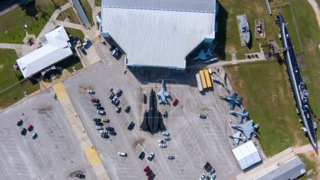Photo for Mobile, AL USA 22 Aug 2023 aerial view of an A12 recon aircraft and other retired aircraft at USS Alabama battleship parkway - Royalty Free Image
