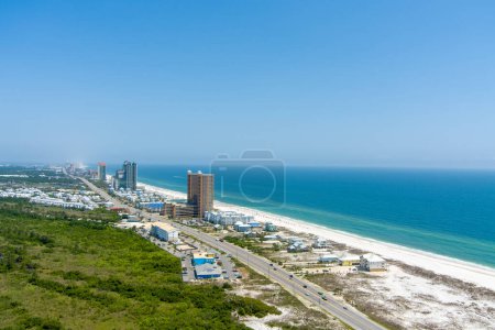 Aerial view of the beach in Gulf Shores, Alabama in April