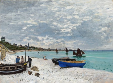 Illustration for The Beach at Sainte-Adresse. Oscar-Claude Mone - Royalty Free Image
