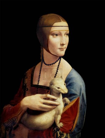 Illustration for Stylized vector version of Lady with an Ermine Leonardo da Vinci. National Museum Krakow Poland - Royalty Free Image