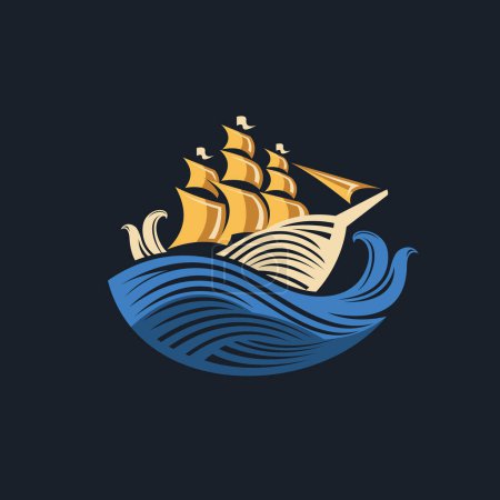 Logotipo del barco de vela con concepto océano