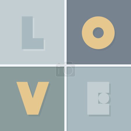 Ilustración de Love word delicate modern minimal elegant vector typographic centerpiece illustration for cards posters stationery isolated on multicolor tiled background - Imagen libre de derechos