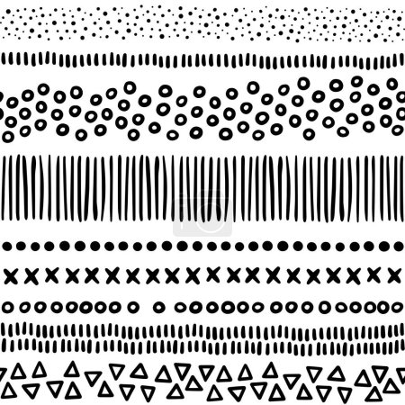 Illustration for Art journal dot line cross horizontal seamless dividers graphic monochrome vector elements isolated on white background - Royalty Free Image