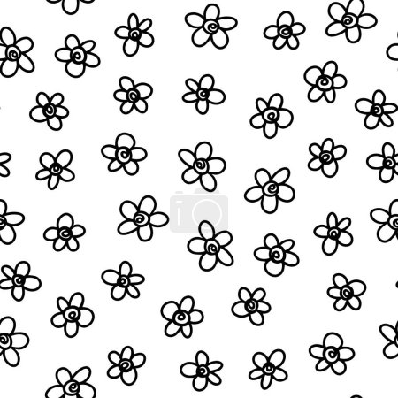 Illustration for Hand drawn doodle linear monochrome vector messy strawberry flowers spring summer seasonal seamless repeat pattern isolated on white background - Royalty Free Image