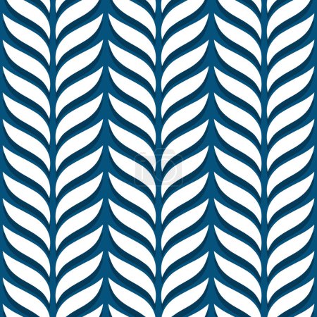 Illustration for Geometric leaf shapes in vertical rows. Abstract botanical elements  vector illustration. White elegant modern seamless pattern on blue background. - Royalty Free Image