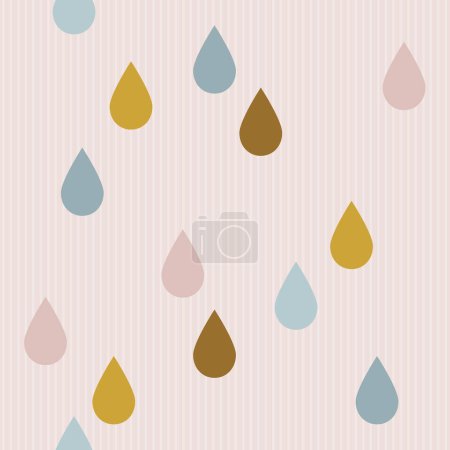 Ilustración de Gota de lluvia en forma de decoración colorida elementos abstractos geométricos. Vector aislado pastel patrón inconsútil colorido sobre fondo rosa claro despojado vertical. - Imagen libre de derechos