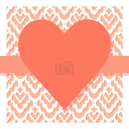 Illustration for Monochrome peach and white flat geometric heart shape with a ribbon on delicate lace damask textured background romantic lovely vector square card poster centerpiece illustration - Royalty Free Image