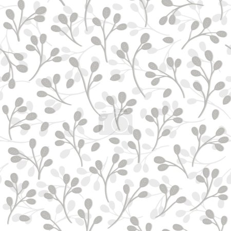Téléchargez les illustrations : Désordre stratifié délicat pastel gris vert éléments botaniques printemps saison vacances vecteur motif sans couture sur fond blanc - en licence libre de droit