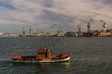 Photo for PORT FUAD, EGYPT - FEBRUARY 3, 2019: Suez canal and harbor in Port Fuad, Egypt - Royalty Free Image