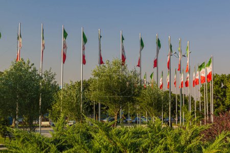 Photo for Flags of Iran at BabaTaher square in Hamadan, Iran - Royalty Free Image