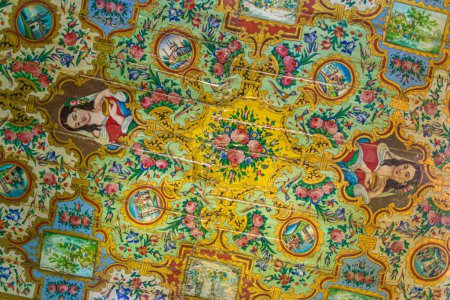 Photo for SHIRAZ, IRAN - JULY 8, 2019: European-style painted ceiling in Qavam House in Naranjestan garden in Shiraz, Iran - Royalty Free Image