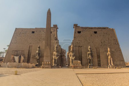 Photo for Ramesses II obelisk in front of the Luxor temple pylon, Egypt - Royalty Free Image