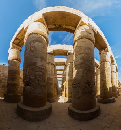 Photo for Decorated columns of the Great Hypostyle Hall in the Amun Temple enclosure in Karnak, Egypt - Royalty Free Image