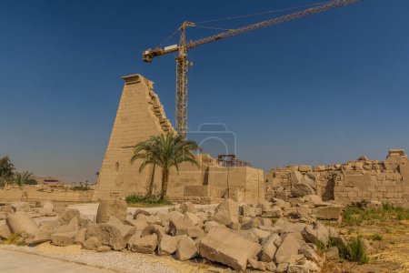 Photo for Crane renovating the Karnak Temple Complex, Egypt - Royalty Free Image
