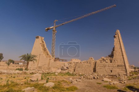 Photo for Crane renovating the Karnak Temple Complex, Egypt - Royalty Free Image