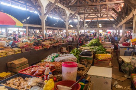 Photo for LUANG NAMTHA, LAOS - NOVEMBER 18, 2019: View of the market in Luang Namtha town, Laos - Royalty Free Image