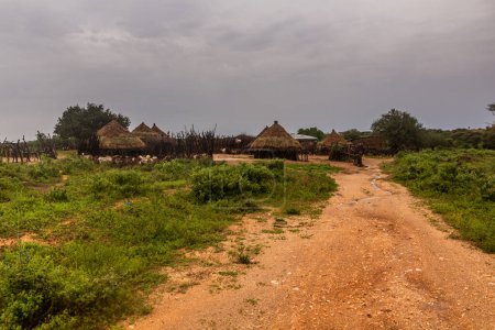 Foto de Cabañas en una aldea de la tribu Hamer cerca de Turmi, Etiopía - Imagen libre de derechos