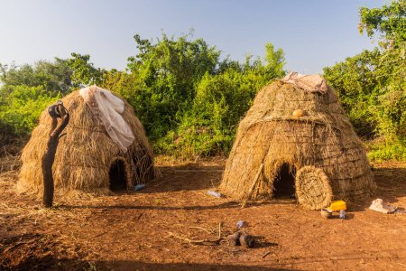 Foto de Cabañas de la aldea de la tribu Mursi, Etiopía - Imagen libre de derechos