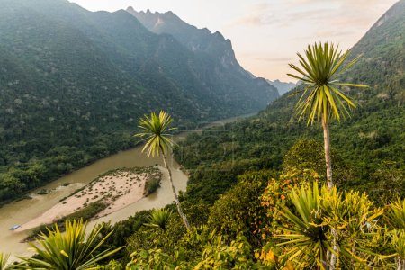 Photo for Sunset aerial view of Nam Ou river from Phanoi viewpoint, Laos - Royalty Free Image